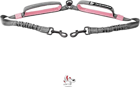 Pet Dreamland Exquisite Dual Dog Coupler for Medium Dogs. Trending Double Dog Leash Attachment with Tangle-Free Swivel. You Will Absolutely Love This Amazing Gear for 2 Dogs (Dark Grey & Pink)