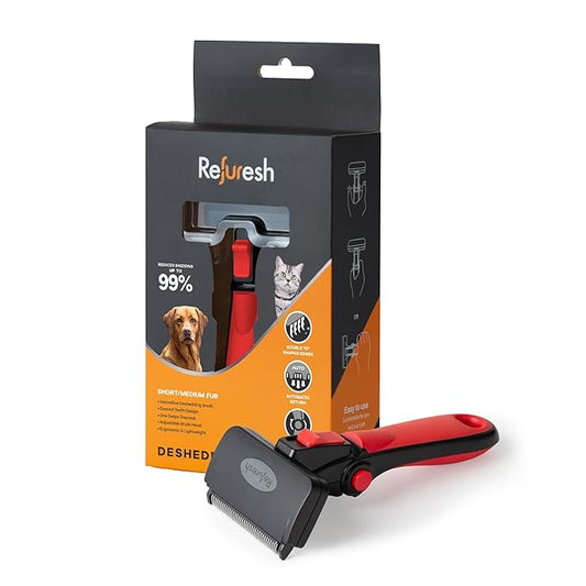 Deshedding Dog Brush for Short/Medium Hair (Medium,Red) – Gentle Deshedding Tool for Dogs & Cats – Reduces Shedding, Without damaging Topcoat. Removes Loose Fur & Dead Undercoat.