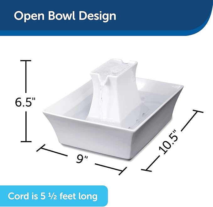 PetSafe Drinkwell Pagoda Fountain - Hygienic Ceramic Continuous Flowing Fountain - Elevated Upper Bowl & Double Free-Falling Stream Design - Minimalist Pet Hydration Station - 70 oz Capacity