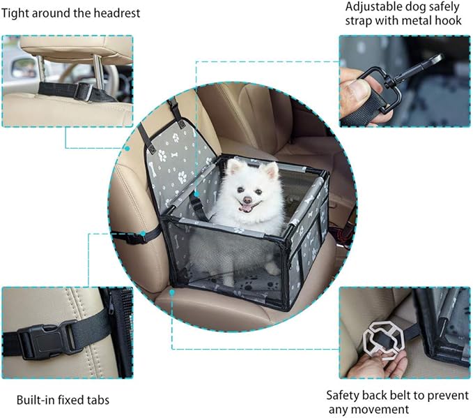 Dog Car Seats for Small and Medium Dogs,Portable Puppy/Pet Car Booster Seat with Clip-On Leash and Mesh Window for Pet Up to 20 lbs