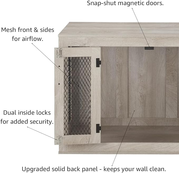 unipaws Furniture Style Dog Crate with Cushion and Tray, Mesh Dog Kennels with Double Doors, End Table Dog House, Medium Crate Indoor Use, Chew-Proof