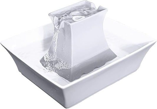 PetSafe Drinkwell Pagoda Fountain - Hygienic Ceramic Continuous Flowing Fountain - Elevated Upper Bowl & Double Free-Falling Stream Design - Minimalist Pet Hydration Station - 70 oz Capacity