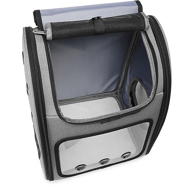 Critter Sitters Grey Pet Backpack for Small Dogs, Cats with Scratch Resistant Breathable Mesh Windows, Airline Carry-On Approved, Safety Leash, Pockets, Durable Transporation for Animals