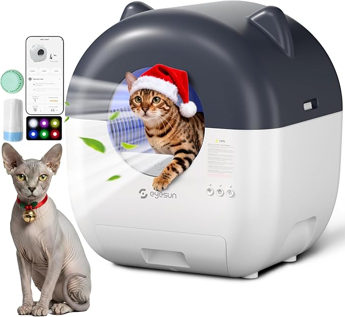 Self Cleaning Litter Box,76L Automatic Cat Litter Box Self Cleaning with APP Control,Low Noise,Safety Protection,Roll Garbage Bags,Deodorizer and Cleaning Brush for Multiple Cats