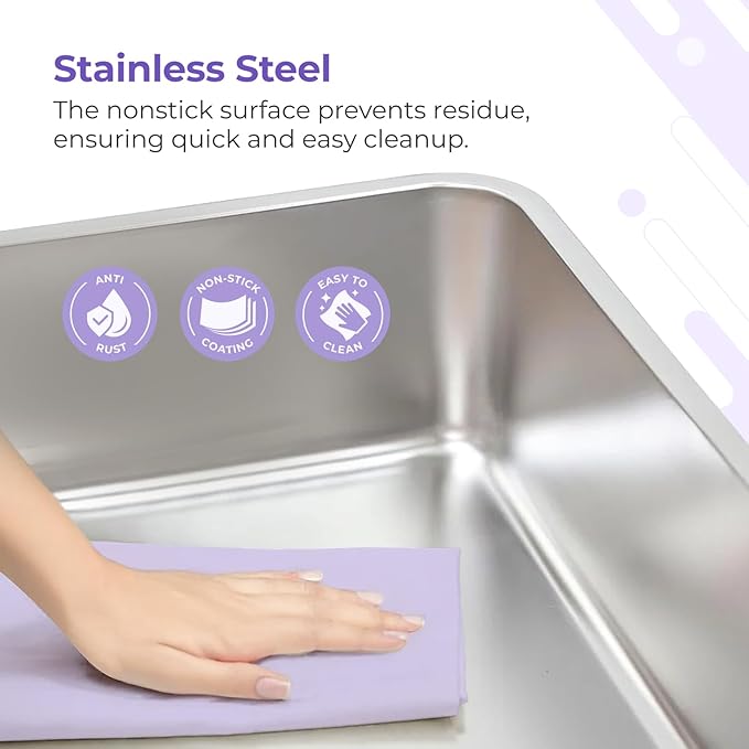 iPrimio Ultimate Stainless Steel XL Cat Litter Box - XL Litter Box for Big Cats - Large - Never Absorbs Odor, Stains, or Rusts - Easy Cleaning Litterbox Designed by Cat Owners (1 Pan)