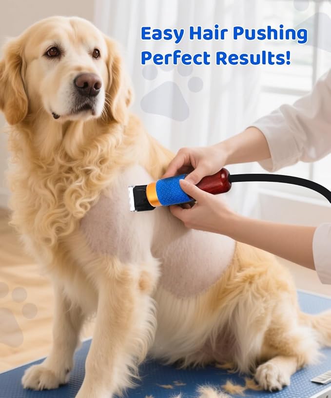 200W Professional Dog Grooming Clippers with Stepless Speed Control, Low Noise <50dB Pet Hair Trimmer Kit, Solid Wood Handle, 2 Blades, Dual-Sided Guide Combs, Heavy-Duty Plug-in Clippers for Cats