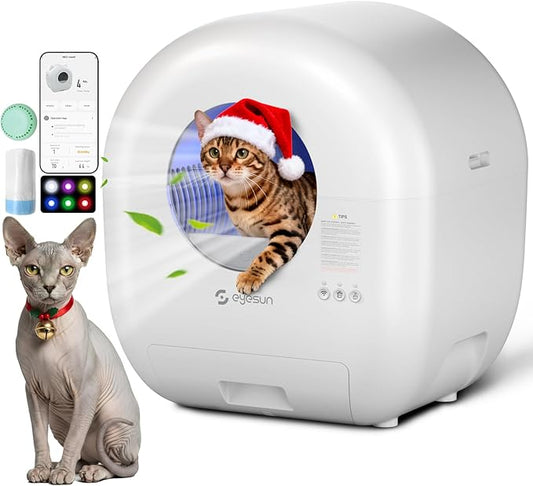 Self Cleaning Litter Box,76L Automatic Cat Litter Box Self Cleaning with APP Control,Low Noise,Safety Protection,Roll Garbage Bags,Deodorizer and Cleaning Brush for Multiple Cats