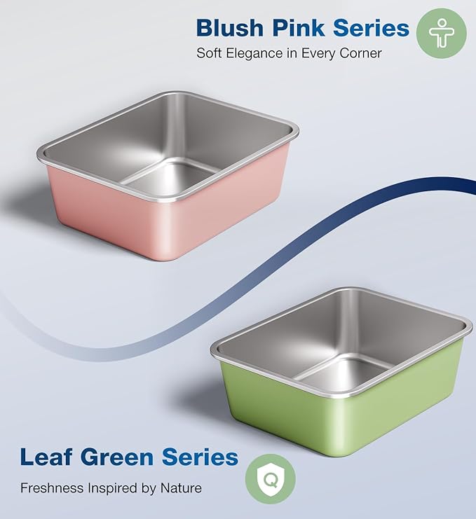 Stainless Steel Litter Box, Large Metal Cat Litter Box with High Sided for Big and Small Cats, Non-Stick, Easy to Clean, Odor-Free, 19.5" L×13.6" W×3.9" H, Leaf Green