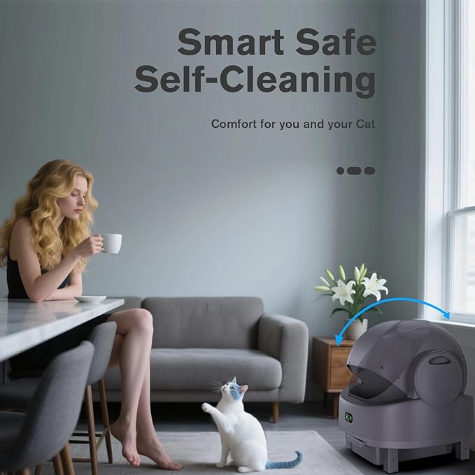 Automatic Cat Litter Box, Electric Large Open-Top Self Cleaning Litter Box for Multiple Cats, Smart APP Control, Multiple Safety Sensors, 1 Rolls Bags & 1 Mat, Arenero para Gatos Autolimpiable