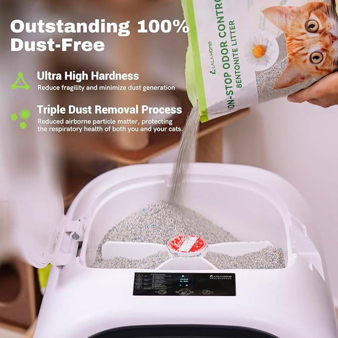Bentonite Litter Sodium Mineral Cat Litter Clumping, Odor Control Kitty Litter for Self Cleaning Box & Automatic Litter Box, Dust Free, Strong Durability, 20 lb