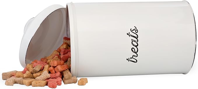 AuldHome Design Enamelware Dog Treat Jar, White Rustic Treats Container