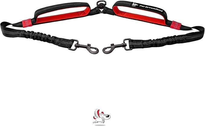 Pet Dreamland Exquisite Dual Dog Leash Coupler No Tangle Swivel. Premium Quality & Perfect for Walking Two Medium Dogs. You Will Absolutely Love This Amazing Double Attachment (Black & Red)