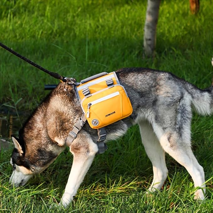 Dog Backpack - Large Dog Backpack Harness for Outdoor Adventures, Hiking Dog Backpacks with Adjustable Straps - Durable Dog Packs for Hiking, Comfortable Backpack for Dogs to Wear,Yellow