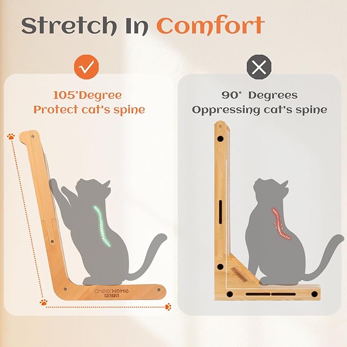 CHEERHOME PETS Sisal Cat Scratcher for Indoor Cats Scratching Pad Vertical Cat Scratcher L Shape Cat Scratching Board Cats Scratch Post Solid Wooden Cat Furniture(Large)