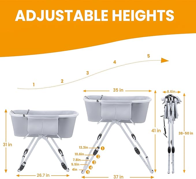 Dog Bathtub, Collapsible Dog Bath Tub with Ergonomic Design, Portable Elevated Station for Bathing & Grooming, Suitable for Cats & Small to Medium Dogs, Indoor & Outdoor, Gray