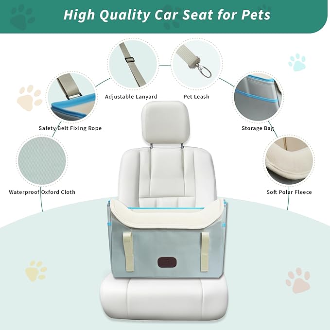 Dog Car Seat for Small Dogs, Fuzzy Dog Car Seat Stable, Waterproof, Foldable with Clip-On Safety Leash, Pet Booster Seat Suitable for Front and Rear Seats (Light Gray1-25lbs)