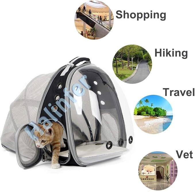 Back Expandable Cat Backpack Carrier, Fit up to 12 lbs, Space Capsule Bubble Window Pet Carrier Backpack to Carry and Transport Cat Bunny Small Puppy