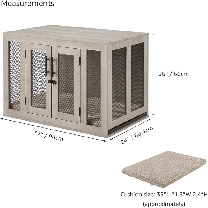 unipaws Furniture Style Dog Crate with Cushion and Tray, Mesh Dog Kennels with Double Doors, End Table Dog House, Medium Crate Indoor Use, Chew-Proof