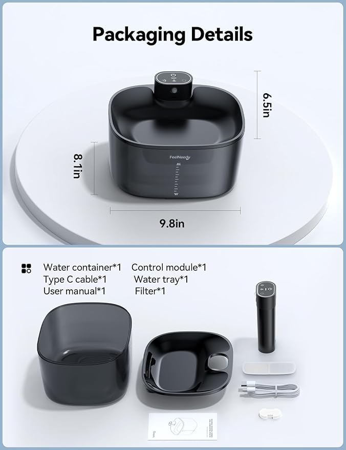 Pumpless Wireless Cat Water Fountain, FEELNEEDY 4L Battery Operated Pet Water Fountain for Cats Indoor, Motion Sensor Cat Drinking Fountain(Clear Black,FN-W07)