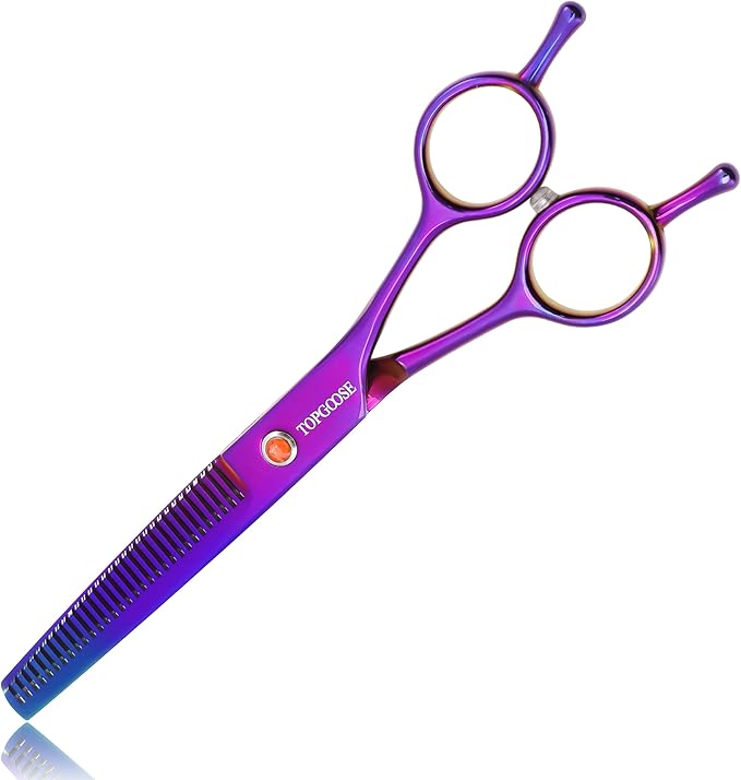 TOPGOOSE 7.5" Dog Grooming Scissor - Professional Thinning Shear with 37 Teeth Japanese Stainless Steel Blender Scissors for Dogs, Cats and Other Pets (Thinning, Purple)