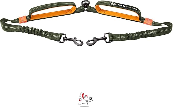 Pet Dreamland Exquisite Double Dog Leash Coupler with Tangle-Free Swivel. Premium & Versatile Attachment for Walking Two Dogs. You Will Absolutely Love This Amazing Dual Dog Coupler (Khaki & Orange)