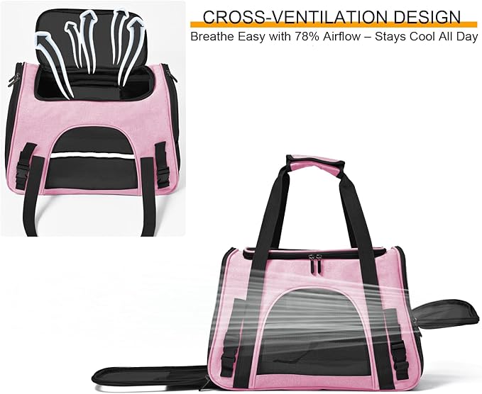 Dog Cat Carrier Soft for Small Pet Up to 16 Lbs TSA Airline Approved Travel Carrier Collapsible Puppy Car Mesh Bag 17.5 * 10.2 * 11.4 inch - Pink