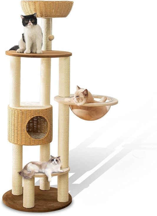 2025 Modern Cat Tree Tower for Large Cats, Advanced Space Module Cat's Nest Cat Tower, Hand Woven Multilevel Huge Paws Pals, 7cm Natural Sisal Prop Wood Cat Tree, Scratching Cat Lover Gifts
