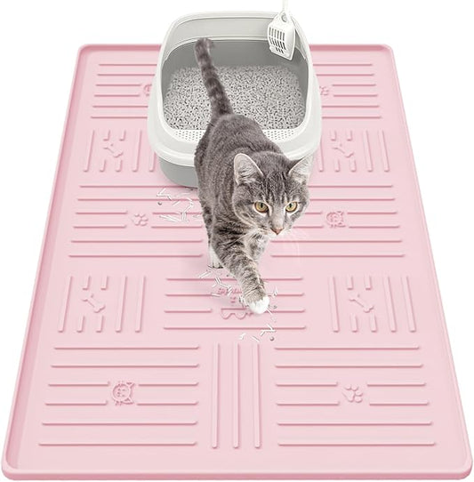 Large Silicone Cat Litter Mat, 34.3" X 24.8" Litter Trapping Mat, Soft and Waterproof Cat Litter Box Mats for Floor-Pink