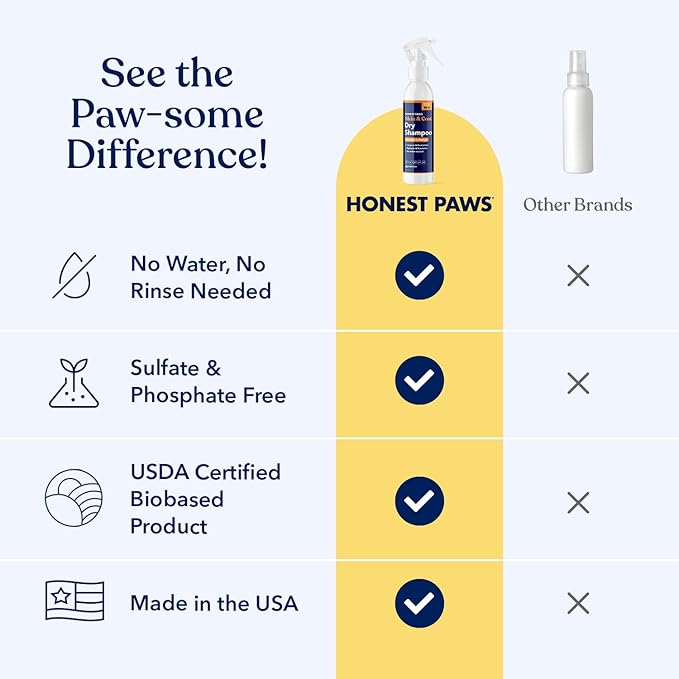 Honest Paws Dog Dry Shampoo - Waterless No Rinse Spray Formula Reducing Itch Cleanse Hydrate Nourish Dry Skin and Smelly Coat Help Decrease Odor Shedding and Allergies - Coconut & Mango - 8 oz