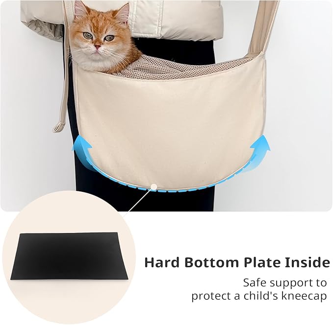 Dog Sling Carrier for Small Dogs and Cats, Lightweight Collapsible Pet Travel Bag with Adjustable Strap, Side Pockets & Breathable Mesh (Beige, 15.7" L x 5.9" W x 8.6" H)