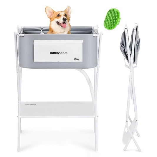 Dog Bathtub Dog Washing Station with Scrubber for Small Medium Dogs Cats, B4 Foldable Dog Tub for Bathing and Grooming, Portable Collapsible Dog Shower Tub, Indoor and Outdoor