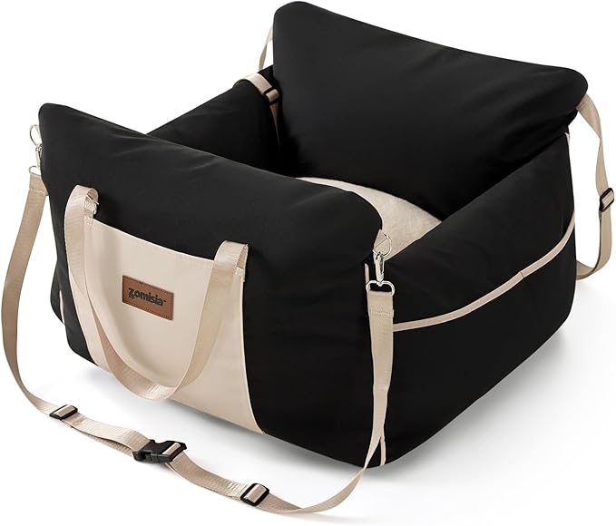 Dog Car Seat for Small to Medium Dogs - Waterproof Pet Booster Seat for Car with Clip-On Safety Leash, Travel Carrier for Puppy up to 25 lbs, Memory Foam Filling and Adjustable Buckles, Black