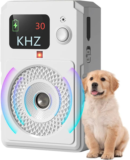 Anti Barking Devices for Dogs, Ultrasonic Dog Bark Deterrent Devices, Dog Barking Control Device, Rechargeable Dog Silencer, Bark Box, Dog Barking Stopper for Dogs Training Indoor & Outdoor (White)