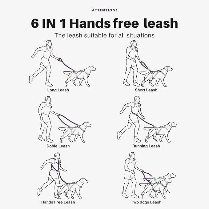 Heavy Duty Tactical Dog Leash for Medium and Large Dogs, 6 in 1 Hands Free Leash for Training, 4-7.5FT Long Dog Leash, Waist Leash for Dog Walking, Green (Moss Green)