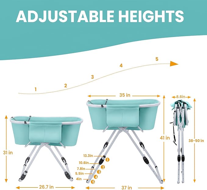 Dog Bathtub, Portable & Elevated Dog Bath Tub with Adjustable Height, Foldable Design for Easy Storage, Ideal for Small to Large Dogs, Indoor & Outdoor Use, Green