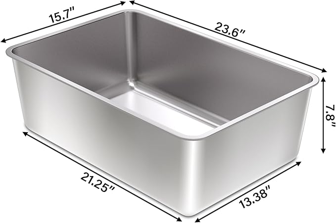 Stainless Steel Litter Box, XXL Extra Large Cat Litter Box,High-Sided Metal Litterbox for Big Cat,Multiple Cats,Easy to Clean,Non Stick and No Smell,23.6x15.7x8inch