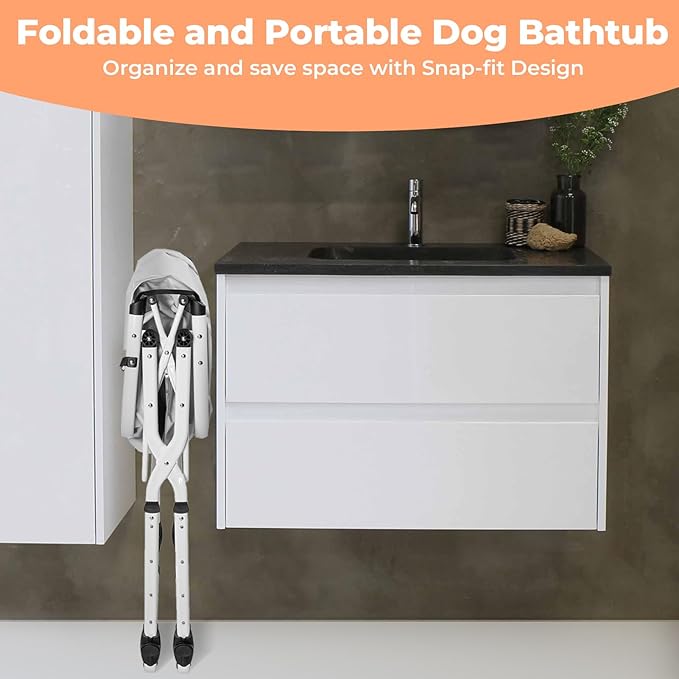 Portable Dog Bathtub, 5 Height Adjustable Dog Washing Station for Pet Shower and Grooming Foldable Bathing Tub with Storage & Anti-Slip Design for Small Large Dogs Cats