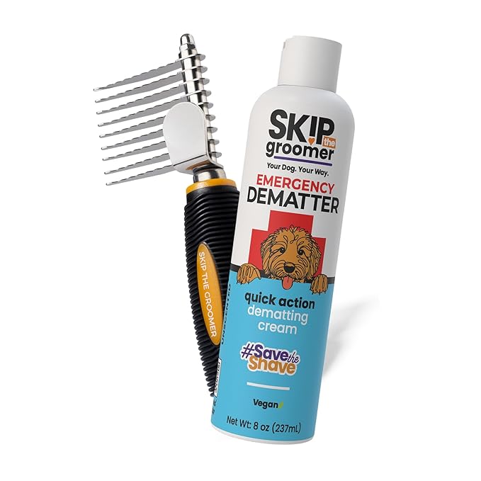 Save The Shave Bundle, Emergency Dematter Cream & Rake Brush Set for Dogs, Removes Tough Mats & Knots, Reduces Shedding & Breakage, Gentle Coat Grooming Essentials