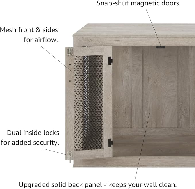 unipaws 38.5 Inch Large Dog Crate Furniture, Wooden Dog Kennel for Large Breed, Indoor Decorative Wood Dog Cage, Inside Side End Table Crate with Tray and Dog Bed, Dog Enclosure