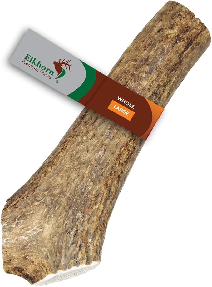 Large Whole Single Pack (for 35-65 lb Dogs) Premium Grade Elk Antler for Dogs (1 Piece) Sourced in The USA