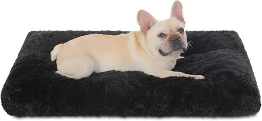 Bedfolks Waterproof Dog Crate Pad, Plush Washable Dog Kennel Bed - 35"x23", Black