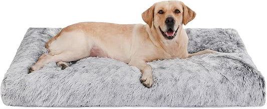 Bedfolks Waterproof Crate Bed, Plush Dog Kennel Pad with Removable Washable Cover, Faux Fur, Fluffy, 41"x27", Dark Grey