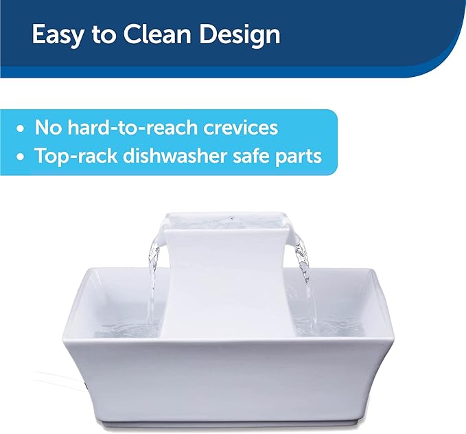 PetSafe Drinkwell Pagoda Fountain - Hygienic Ceramic Continuous Flowing Fountain - Elevated Upper Bowl & Double Free-Falling Stream Design - Minimalist Pet Hydration Station - 70 oz Capacity