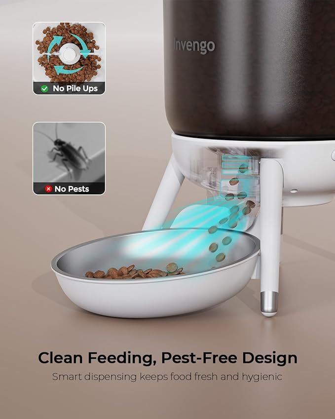 Automatic Cat Feeder, 3L Timed Pet Feeder for Cats & Small Dogs, Dual Power USB & Battery, Clear Hopper, Easy-Clean, Dry Food & Kibble, Up to 6 Meals Daily