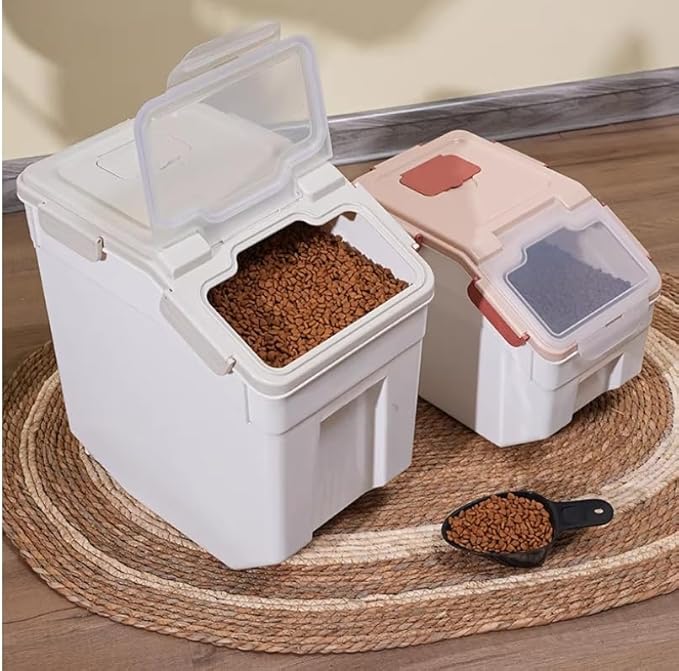 Large Flour Storage Container Bin 25lb,4 Pack Airtight Rice Storage Containers with Wheels Seal Locking Lid BPA Free with Measuring Cup,Scoop for Flour, Rice, Grain, Dry Food - Grey