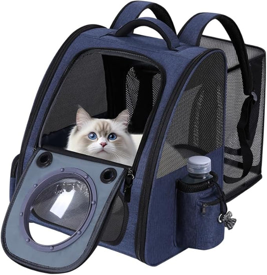 Bubble Cat Backpack Carrier, Expandable Cat Carrier Backpack,Breathable Pet Backpack for Medium Cat,Kitten and Small Puppy, Large Space,Portable Bags Foldable Dog Backpack for Traveling,Hiking (Blue)