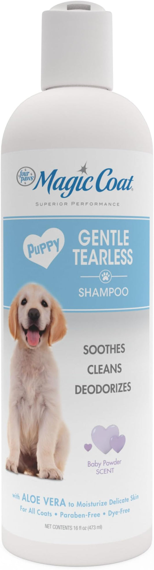 Four Paws Magic Coat Gentle Tearless Soothing Aloe Vera Puppy Shampoo, Gentle Deodorizing Shampoo for Puppies, Baby Powder Scent, 16 Ounce