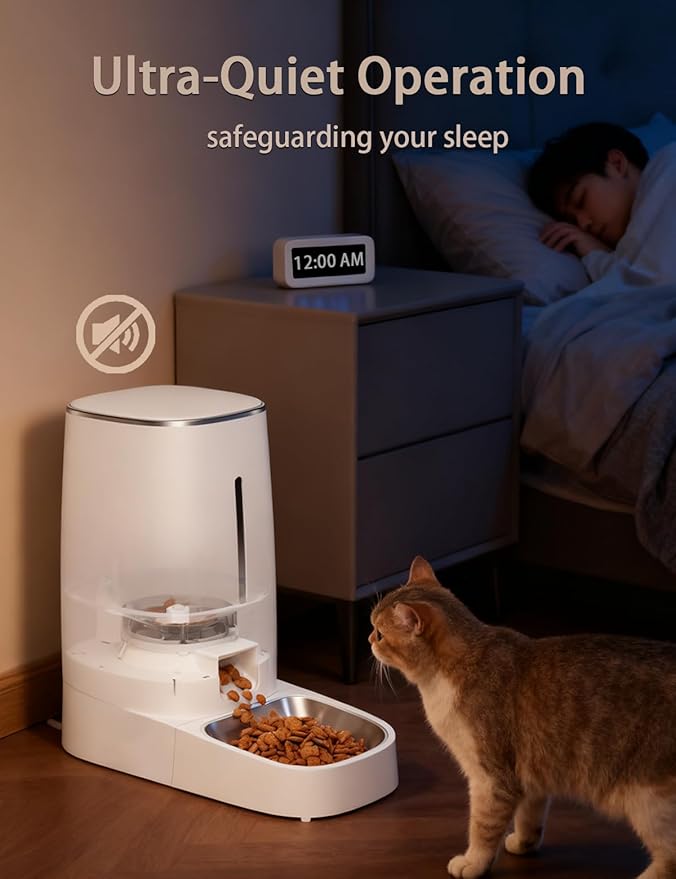 Automatic Cat Feeder,4L Programmable Timed Dog Food Dispenser,Portion Control,Pet Dry Food Container,Up to 60 Portions 6 Meals/Day,Opaque White,for Cats and Small Medium Dogs,for Travel & Weekend Use