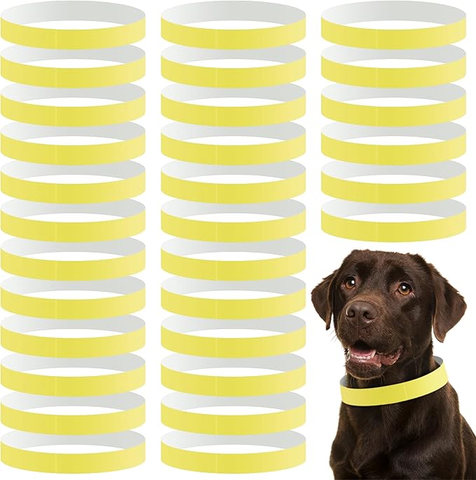 500 Count 20inch Adjustable Paper Dog Collars with Tear Resistant Waterproof Whelping Collars Paper Puppy ID Bands Adhesive Pet Identification Tags for Newborn Dog Cat Hospitals(Yellow)