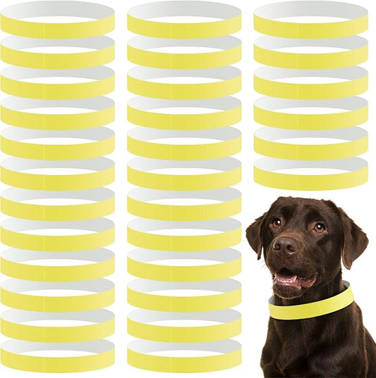 500 Count 20inch Adjustable Paper Dog Collars with Tear Resistant Waterproof Whelping Collars Paper Puppy ID Bands Adhesive Pet Identification Tags for Newborn Dog Cat Hospitals(Yellow)